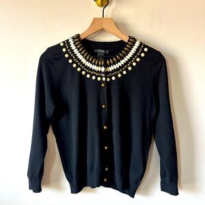Black Embellished Neckline Cardigan Sweater By Alfani Size M